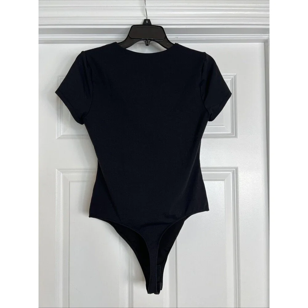 Women’s Free People Intimately M Black Thong Bodysuit Short Sleeve Minimalist